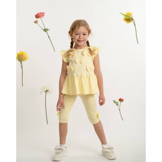 Caramelo Kids SS26 Lemon Two Piece Bow Legging Set 0398239