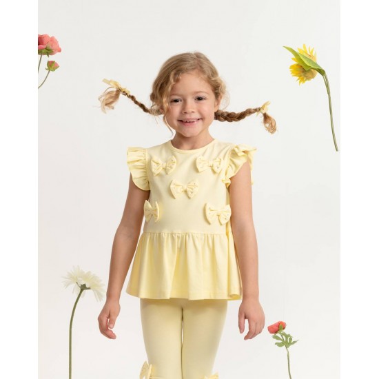 Caramelo Kids SS26 Lemon Two Piece Bow Legging Set 0398239