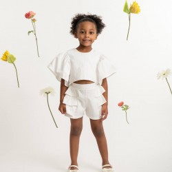Caramelo Kids SS26 White Neutrals Frill Short Set 035334