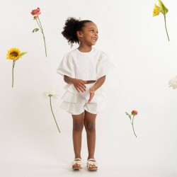 Caramelo Kids SS26 White Neutrals Frill Short Set 035334 Caramelo Kids SS26 White Neutrals Frill Short Set 035334