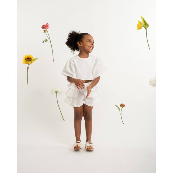 Caramelo Kids SS26 White Neutrals Frill Short Set 035334