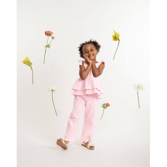 Caramelo Kids SS26 Pink Neutrals Drop Top Trouser Set 038902