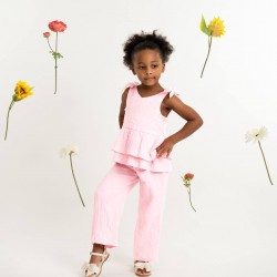 Caramelo Kids SS26 Pink Neutrals Drop Top Trouser Set 038902