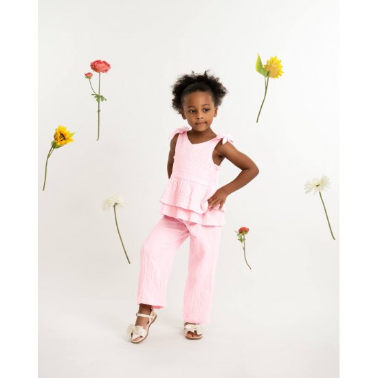 Caramelo Kids SS26 Pink Neutrals Drop Top Trouser Set 038902
