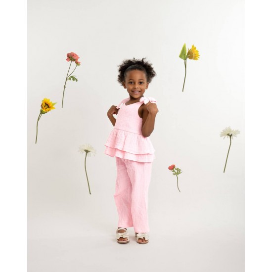 Caramelo Kids SS26 Pink Neutrals Drop Top Trouser Set 038902