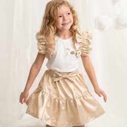 Caramelo Kids SS26 Gold Occasion Bow Skirt Set 0122185