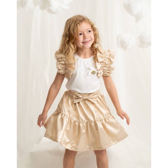 Caramelo Kids SS26 Gold Occasion Bow Skirt Set 0122185 Caramelo Kids SS26 Gold Occasion Bow Skirt Set 0122185
