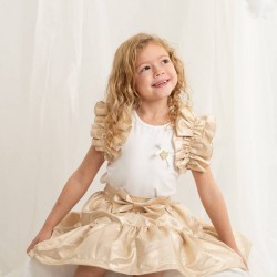 Caramelo Kids SS26 Gold Occasion Bow Skirt Set 0122185