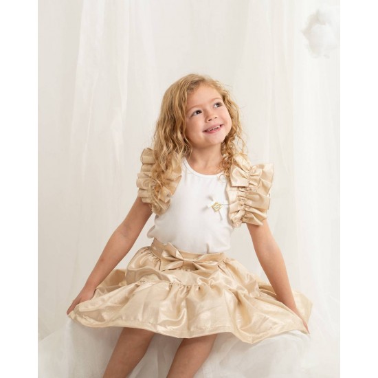 Caramelo Kids SS26 Gold Occasion Bow Skirt Set 0122185 Caramelo Kids SS26 Gold Occasion Bow Skirt Set 0122185