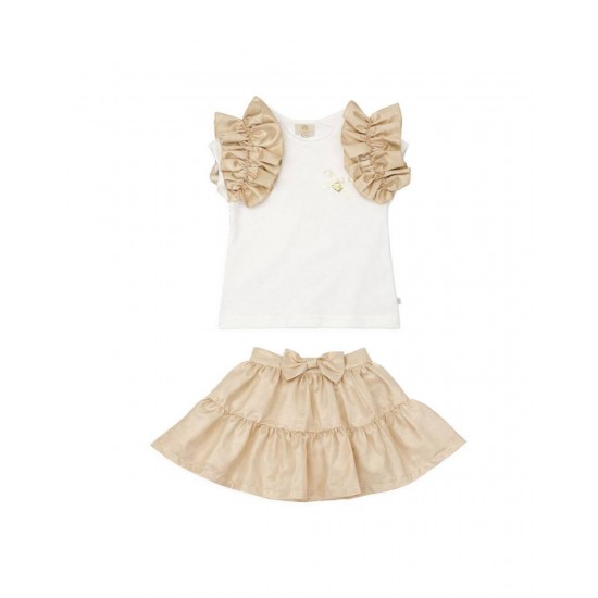 Caramelo Kids SS26 Gold Occasion Bow Skirt Set 0122185 Caramelo Kids SS26 Gold Occasion Bow Skirt Set 0122185