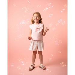Caramelo Kids SS26 Pink Occasion Bow Top Short Set 0190183 Caramelo Kids SS26 Pink Occasion Bow Top Short Set 0190183