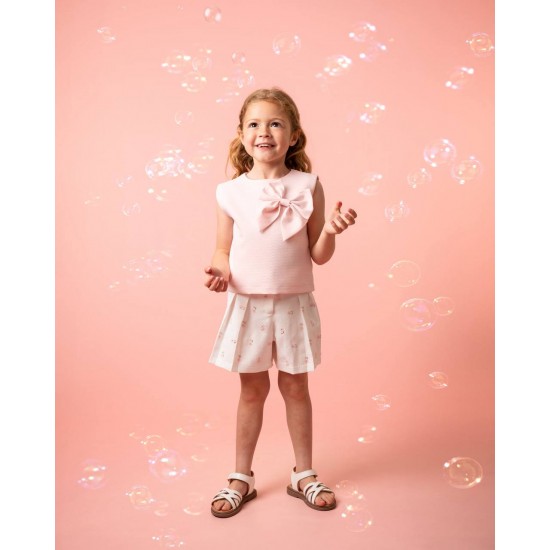 Caramelo Kids SS26 Pink Occasion Bow Top Short Set 0190183