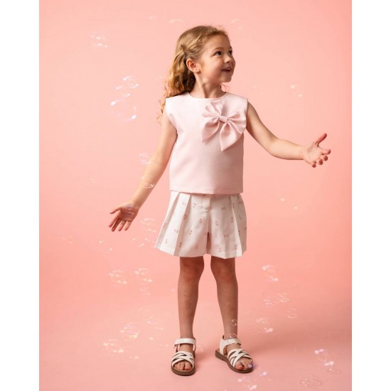 Caramelo Kids SS26 Pink Occasion Bow Top Short Set 0190183