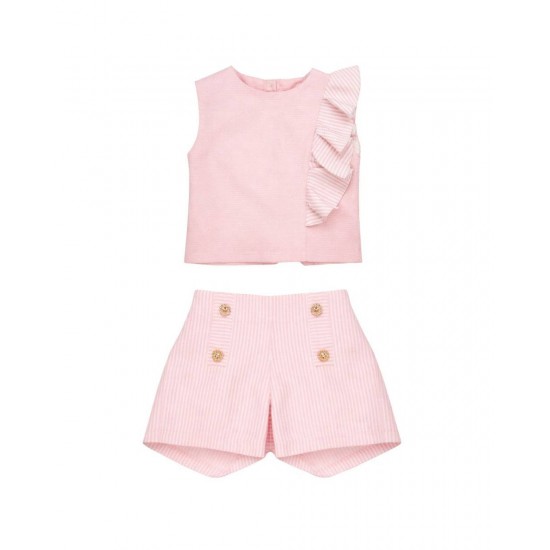 Caramelo Kids SS26 Pink Occasion Frill Top Short Set 0190182