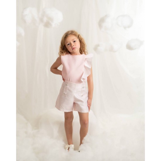 Caramelo Kids SS26 Pink Occasion Frill Top Short Set 0190182
