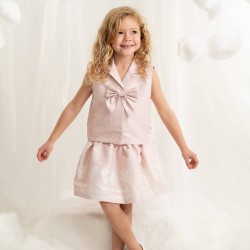 Caramelo Kids SS26 Pink Occasion Bow Top Skirt Set 0122181 Caramelo Kids SS26 Pink Occasion Bow Top Skirt Set 0122181