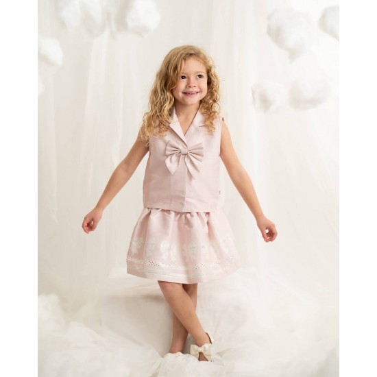 Caramelo Kids SS26 Pink Occasion Bow Top Skirt Set 0122181