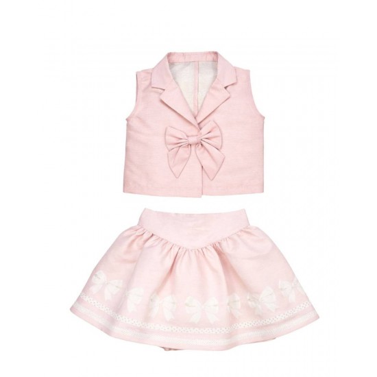 Caramelo Kids SS26 Pink Occasion Bow Top Skirt Set 0122181