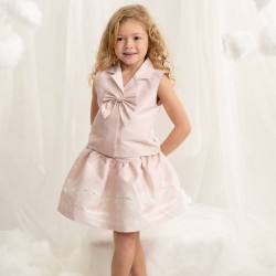 Caramelo Kids SS26 Pink Occasion Bow Top Skirt Set 0122181