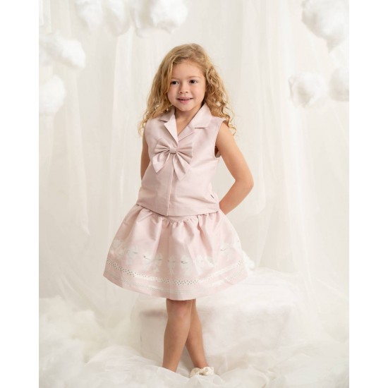 Caramelo Kids SS26 Pink Occasion Bow Top Skirt Set 0122181