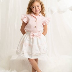 Caramelo Kids SS26 Pink Ruffle Top and Bow Detail Skirt Set 0122179 Caramelo Kids SS26 Pink Ruffle Top and Bow Detail Skirt Set 0122179