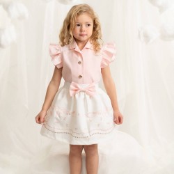 Caramelo Kids SS26 Pink Ruffle Top and Bow Detail Skirt Set 0122179