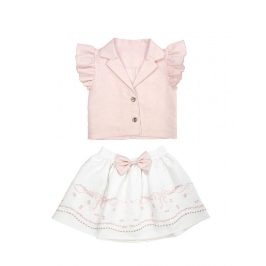 Caramelo Kids SS26 Pink Ruffle Top and Bow Detail Skirt Set 0122179