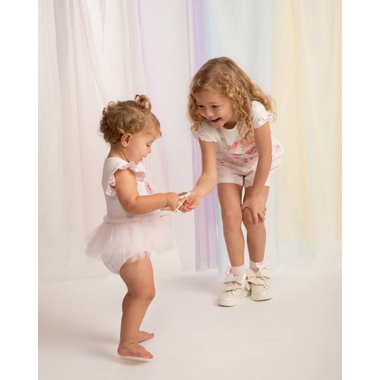 Caramelo Kids SS26 Pink Tulle Bow Romper 0357265 Caramelo Kids SS26 Pink Tulle Bow Romper 0357265