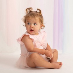 Caramelo Kids SS26 Pink Tulle Bow Romper 0357265