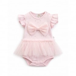 Caramelo Kids SS26 Pink Tulle Bow Romper 0357265 Caramelo Kids SS26 Pink Tulle Bow Romper 0357265