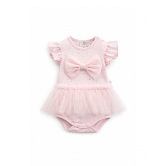 Caramelo Kids SS26 Pink Tulle Bow Romper 0357265 Caramelo Kids SS26 Pink Tulle Bow Romper 0357265