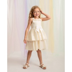 Caramelo Kids SS26 Lemon Stripe Layered Ruffle dress and hairbow 0321246