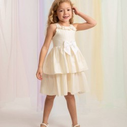 Caramelo Kids SS26 Lemon Stripe Layered Ruffle dress and hairbow 0321246