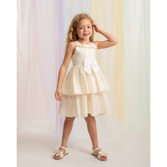 Caramelo Kids SS26 Lemon Stripe Layered Ruffle dress and hairbow 0321246