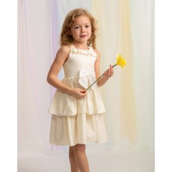 Caramelo Kids SS26 Lemon Stripe Layered Ruffle dress and hairbow 0321246 Caramelo Kids SS26 Lemon Stripe Layered Ruffle dress and hairbow 0321246