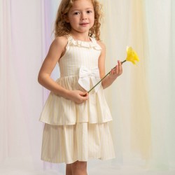 Caramelo Kids SS26 Lemon Stripe Layered Ruffle dress and hairbow 0321246