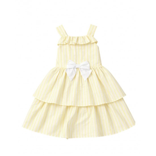 Caramelo Kids SS26 Lemon Stripe Layered Ruffle dress and hairbow 0321246