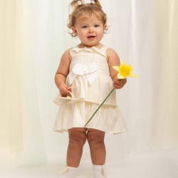 Caramelo Kids SS26 Lemon Stripe Layered Ruffle dress and Jam Pant Set 0312247