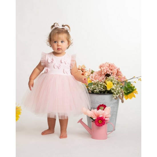 Caramelo Kids SS26 Pink Baby Bow Party Dress 0321262 Caramelo Kids SS26 Pink Baby Bow Party Dress 0321262