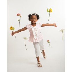 Caramelo Kids SS26 Pink and White Trouser set and Hairbow 0314250