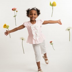 Caramelo Kids SS26 Pink and White Trouser set and Hairbow 0314250