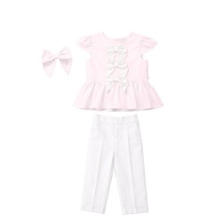 Caramelo Kids SS26 Pink and White Trouser set and Hairbow 0314250