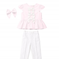 Caramelo Kids SS26 Pink and White Trouser set and Hairbow 0314250
