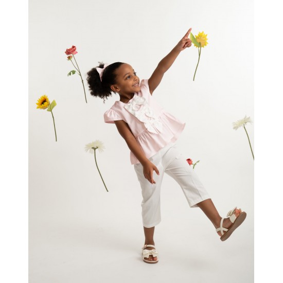 Caramelo Kids SS26 Pink and White Trouser set and Hairbow 0314250 Caramelo Kids SS26 Pink and White Trouser set and Hairbow 0314250