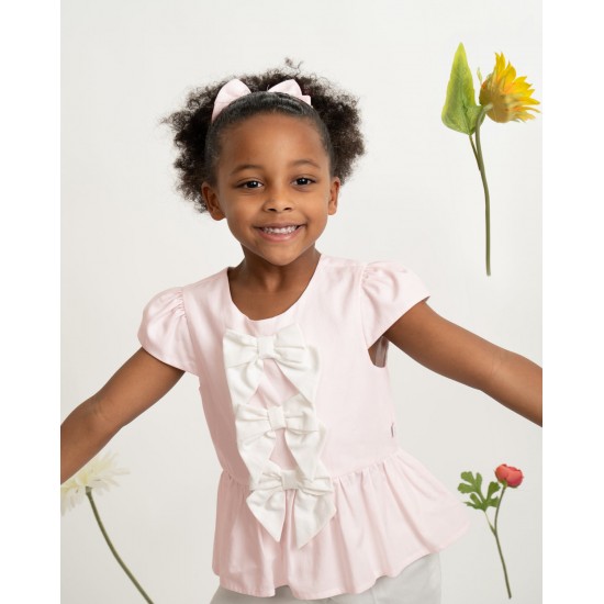 Caramelo Kids SS26 Pink and White Trouser set and Hairbow 0314250 Caramelo Kids SS26 Pink and White Trouser set and Hairbow 0314250