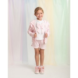 Caramelo Kids SS26 Pink Jersey Bow Cardigan, Top and shorts Set 0314262
