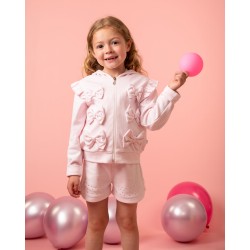 Caramelo Kids SS26 Pink Jersey Bow Cardigan, Top and shorts Set 0314262