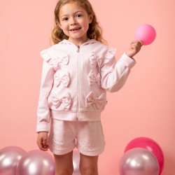 Caramelo Kids SS26 Pink Jersey Bow Cardigan, Top and shorts Set 0314262 Caramelo Kids SS26 Pink Jersey Bow Cardigan, Top and shorts Set 0314262