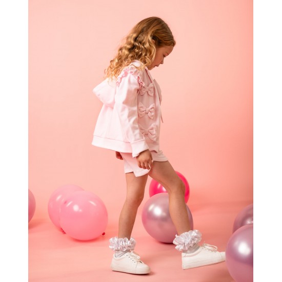 Caramelo Kids SS26 Pink Jersey Bow Cardigan, Top and shorts Set 0314262 Caramelo Kids SS26 Pink Jersey Bow Cardigan, Top and shorts Set 0314262