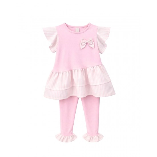 Caramelo Kids SS26 Pink Striped Frill Top and Legging Set 3498123